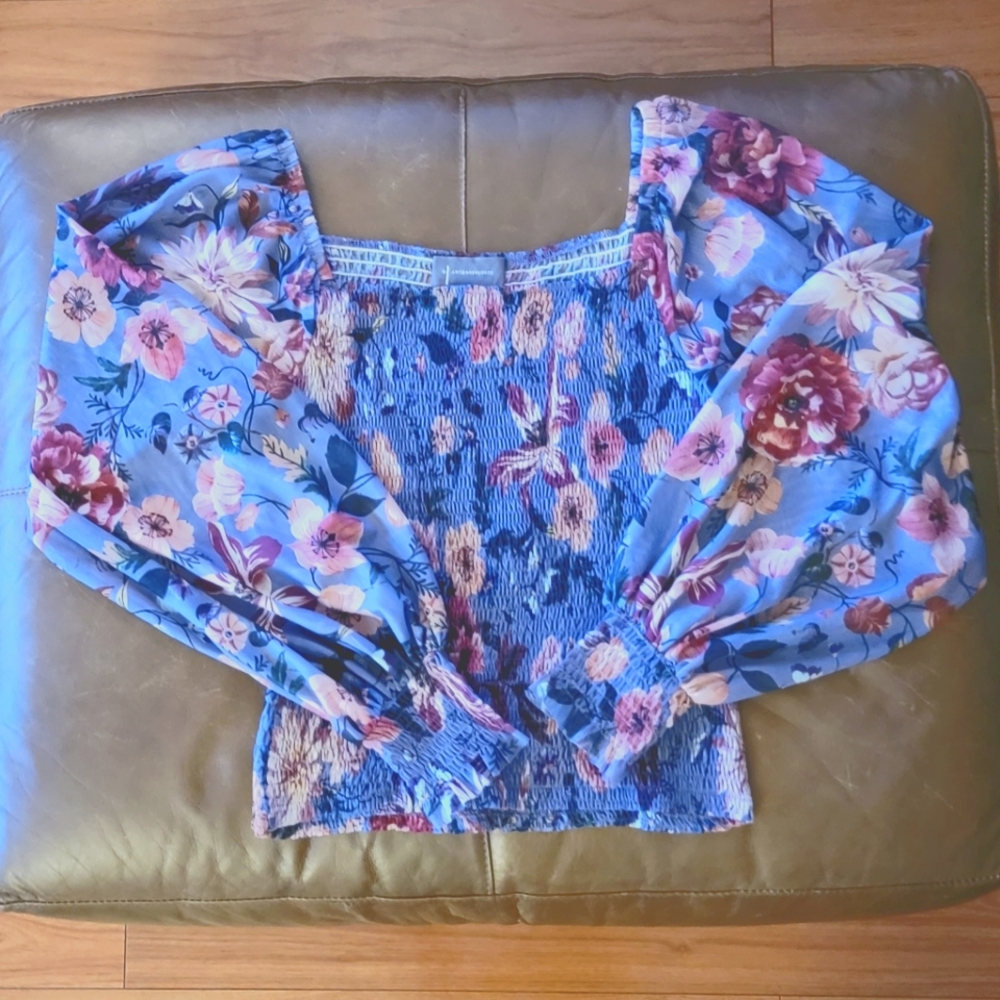 Anthropologie Purple Floral Rouen Top size S